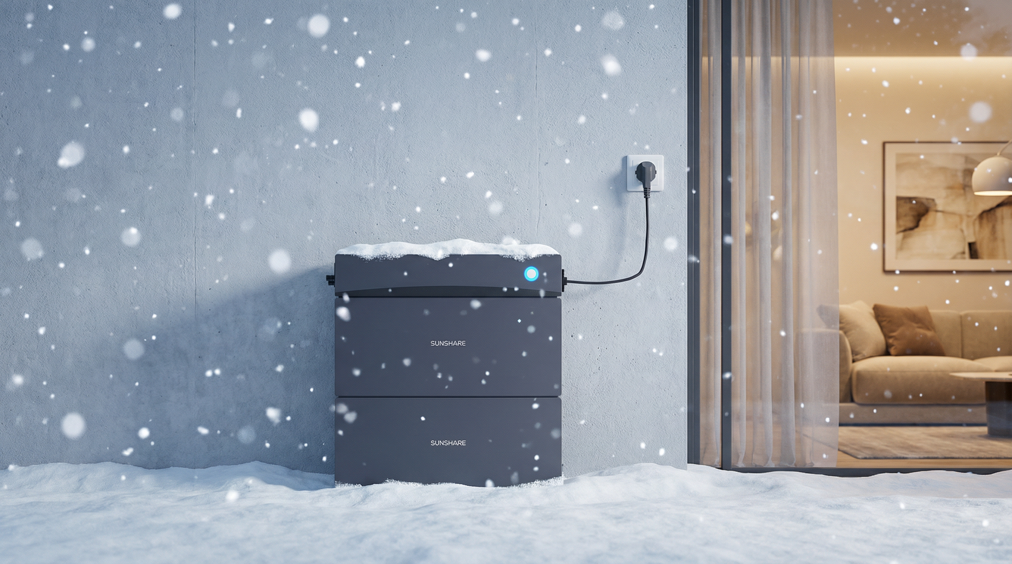 Balkonkraftwerk mit Speicher im Winter