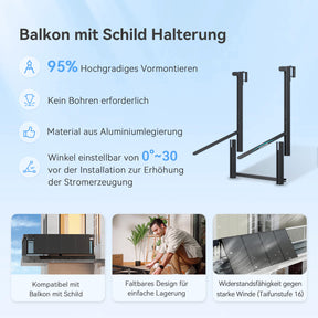 Balkon mit Schild  Balkonkraftwerk 800W mit einstellbarer Halterung